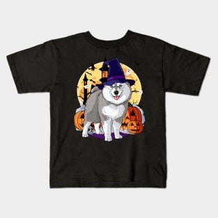 Pomsky Happy Halloween Witch Pumpkin Kids T-Shirt